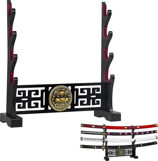 Logest Sword Stand - 4 Tier Options Available - Crafted Using Wood Katana Holder - Furnished in Black with a Gold Lion?™s Head - Desirable Sword Display Gift Option - Sword Holder Katana Stand