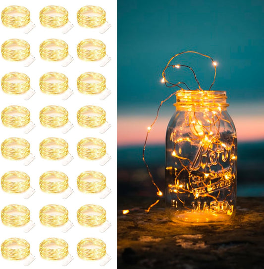 Yiaht 24-Pack Battery Operated Fairy Lights - 7 Feet Waterproof Silver Wire String Lights for Bedroom & Party Decor