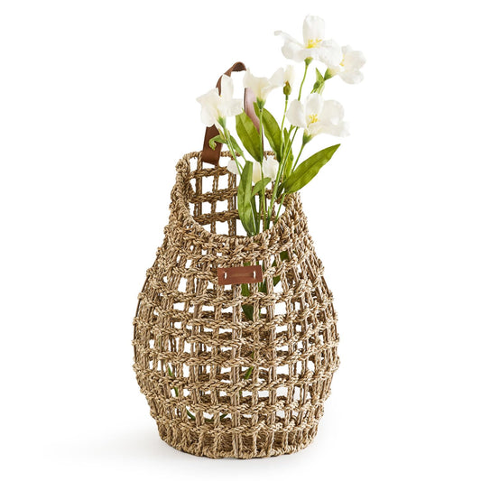 Woven Front Door Basket Water Hyacinth Wall Hanging Basket Decorative Boho Mounted Organizer for Dried Flower Plants Storage Basket for Garden, Home, and Farmhouse Décor (B_Seagrass)