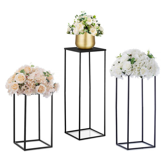 Nuptio Black Vase Plant Stand - 3 Pcs Tall Flower Vases for Wedding Birthday Party Centrepieces - Metal Column Display Table Rack Indoor Corner Flower Stand for Living Room Decor(15.7/23.6/31.5in)