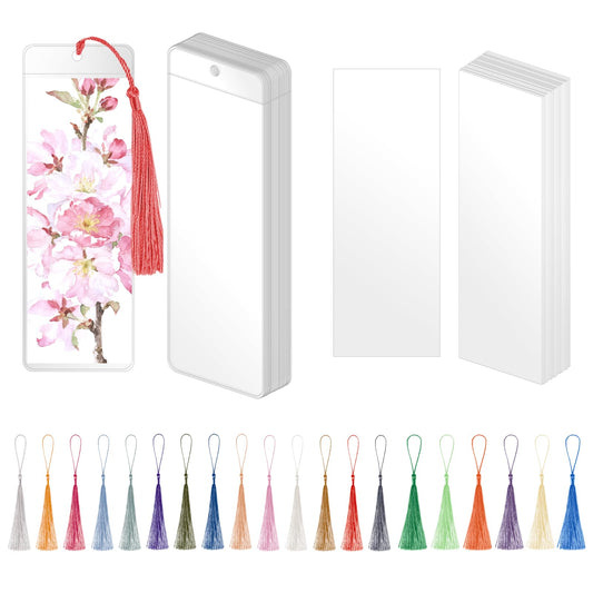 BLISSIQUEE 100 Kraft Paper Blank Bookmarks with 80 Colorful Tassels, White DIY Bulk Bookmark Making Kit with 80 Clear Bookmark Sleeves, Paper Book Marks Craft for DIY Projects Party Favor Gift Tag