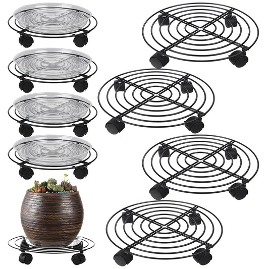 8 Packs Large Metal Plant Caddy with Wheels 13" and 11.8" Heavy-Duty Wrought Iron Rolling Plant Stands with Casters Plant Dolly Plant Roller Base Indoor and Outdoor Plant Pot Movers Planter Rollers
