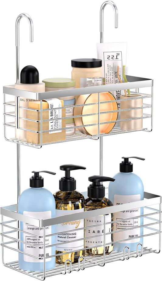 YUOROS Shower Caddy - 2-Tier Over-The-Door Organizer Rack | Rustproof 304 Stainless Steel, Silver Finish