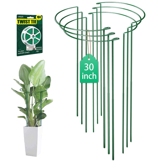 LKSSZS 6 Pack 30 inch Plant Support Stakes, Heavy-Duty Half Round Peony Support, Garden Plant Stakes Cage for Outdoor Plants, Peony, Tomato, Hydrangea, (15In Support +15In Stainless Extension Tubes)