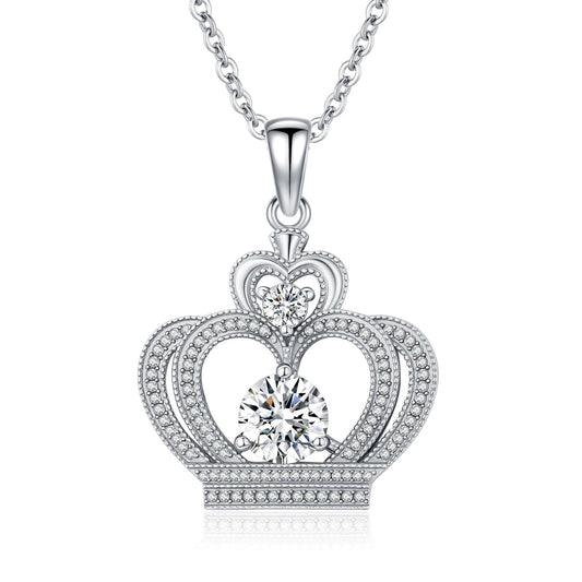 2 Carat Moissanite Necklace 925 Sterling Silver Jewelry AAAAA Cubic Zirconia Crown Pendant Necklace Best Gifts for Mom Women Girlfriend Grandma Friend Lover Her Wedding Birthday Anniversary Daily