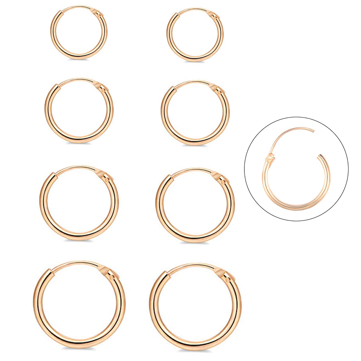 EPIRORA Silver Hoop Earrings- Cartilage Earring Small Hoop Earrings for Women Men,4 Pairs of Hypoallergenic 925 Sterling Silver Tragus Earrings(Gold,8mm/10mm/12mm/14mm)