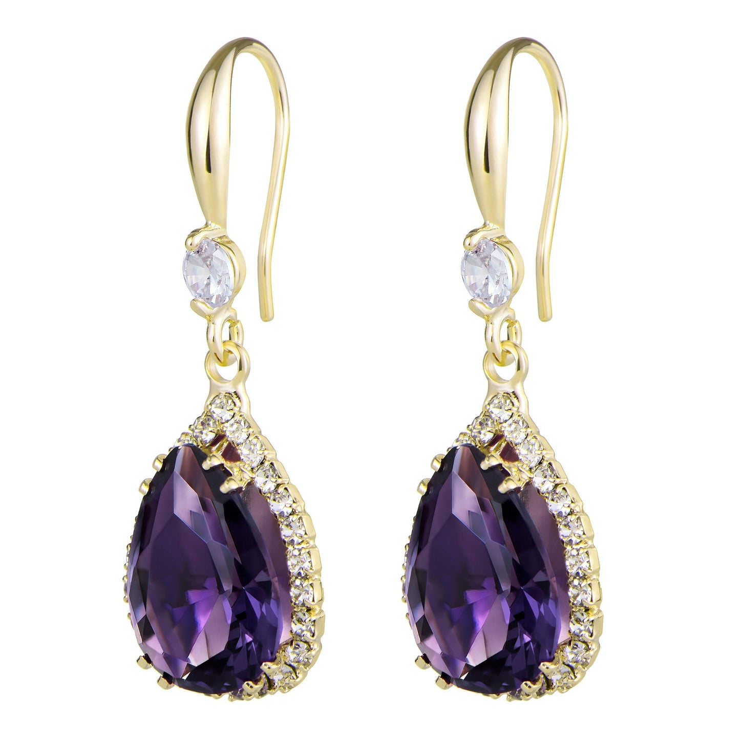 Linawe Purple Dangle Earrings for Women Trendy, 14K Gold Imitation Diamond Drop Chandelier Earrings, Amethyst Rhinestone Crystal Teardrop Dangly Earrings, Wedding Earrings Set