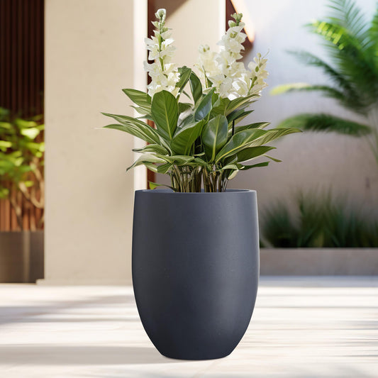 Kante 21.7" H Charcoal Concrete Tall Planter, Large Outdoor Indoor Decorative Pot with Drainage Hole and Rubber Plug, Modern Round Style for Home and Garden