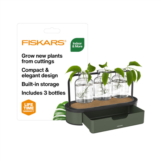 Fiskars Plant Propagation Station, Glass Test Tube Vases for Rooting Cuttings w/Metal Rack & Storage Drawer, Hydroponic System for Indoor Gardening Decor, Straight Sided Flutes for Easy Root Removal