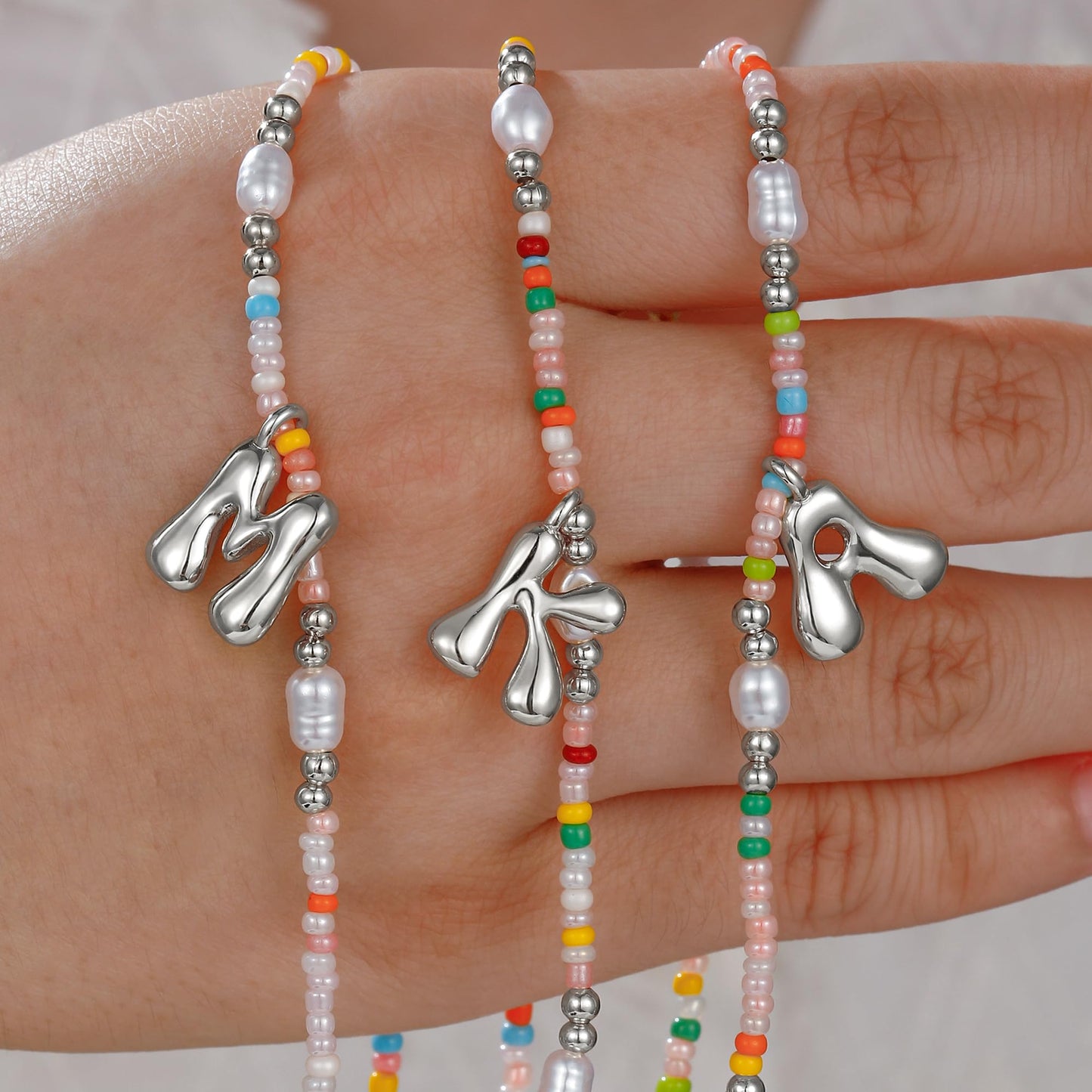 Ritach Initial Necklace for Girls Gifts - Letter Necklace Initial F Necklace for Girls Women Silver Necklace Beaded Necklaces for Women Girl Jewelry for Little Girl Gifts