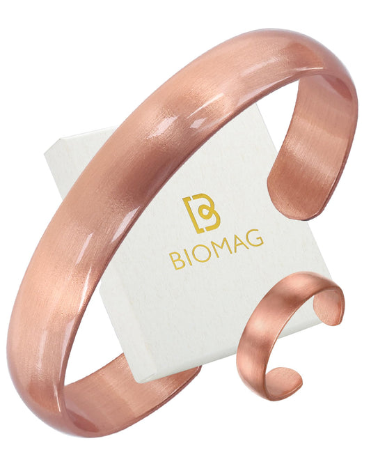 BioMag Pure Copper Bracelet & Ring for Women Men, 99.99% Solid Handmade Copper Cuff Bangle, Adjustable Jewelry Gift with Gift Box