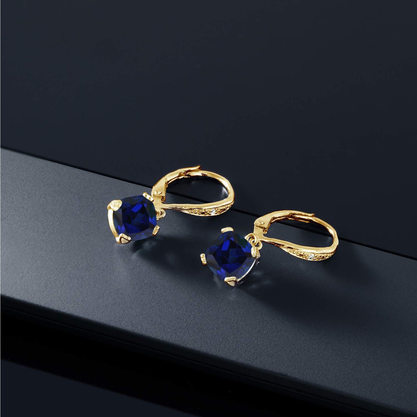Gem Stone King Drop Dangle Earrings For Women | 7MM Cushion Cut Gemstone Birthstone and Diamond | 925 Sterling Silver | Jewelry Gift for Mom Wife Her | Created Sapphire-September | Yellow Gold