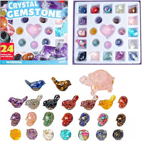Crystal Advent Calendar 2025 - 24 PCS Gemstones, Minerals & Fossils Collection | Christmas Countdown