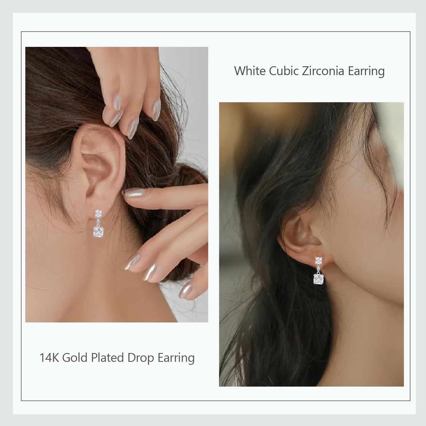 TaYolnFaSo Diamond Cubic Zirconia Jewelry Sets for Women White Gold Plated Cushion-Cut Necklace Earring Set White Jewelry Birthday Gifts for Mother
