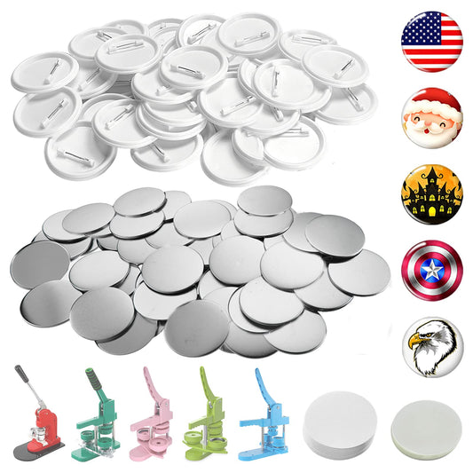 3 inch /75mm Blank Button Supplies Round Badges Buttons Parts for Button Maker 75mm Button Attachment, Button Making Supplies with Pin Cover, Pin Backs, Plastic Films, Blank Circle Paper