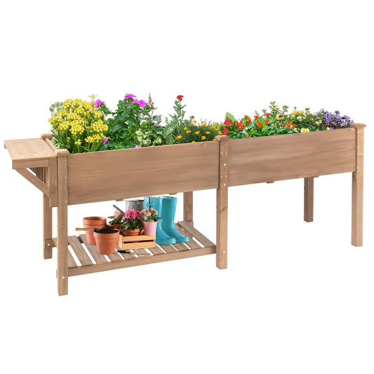 Raised Garden Bed Outdoor with Legs, 81"x 23" x 31" Elevated Wood Planter Box Stand for Backyard Patio, Garden Flower Beds with Liner Hooks Divider Panel Drainage Holes, Gift for Gardening, Brown