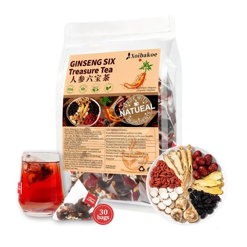Kidney Tea Formula Ginseng Six Treasure Tea - Pure Natural Chinese Traditional Herbal Ginseng Six Treasure Kidney Detoxification Purification Tea Bag, Contains 7 Precious ingredient Formulas （30 bags/1 Pack)