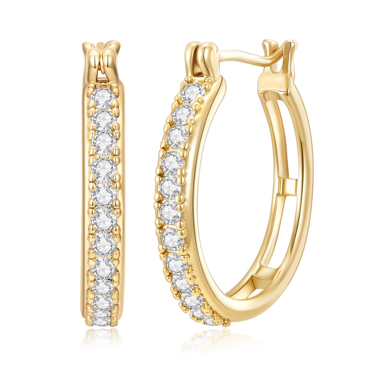 14K Gold Hoop Earrings for Women Small Trendy Womens Gold Hoops Earring with Cubic Zirconia Hypoallergenic 14mm