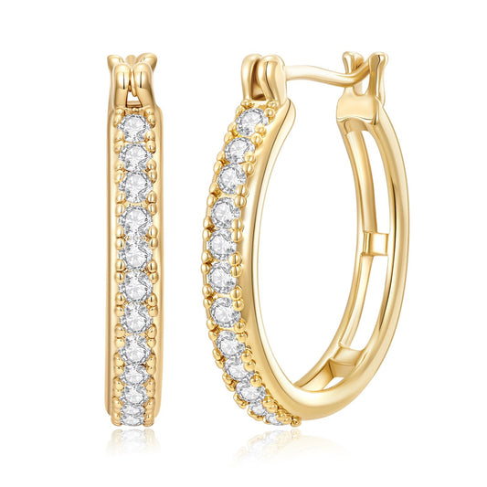 14K Gold Earrings for Women Small 14K Gold Hoop Earrings Trendy 35mm Womens Gold Huggie Earring with Cubic Zirconia Hypoallergenic