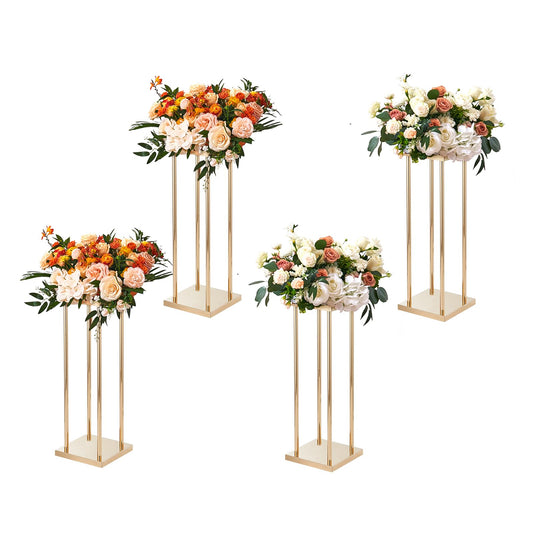 VEVOR 4PCS Gold Metal Column Wedding Flower Stand, 23.6inch High With Metal Laminate, Vase Geometric Centerpiece Stands, Cylindrical Floral Display Rack for Events Reception, Party Road Leads