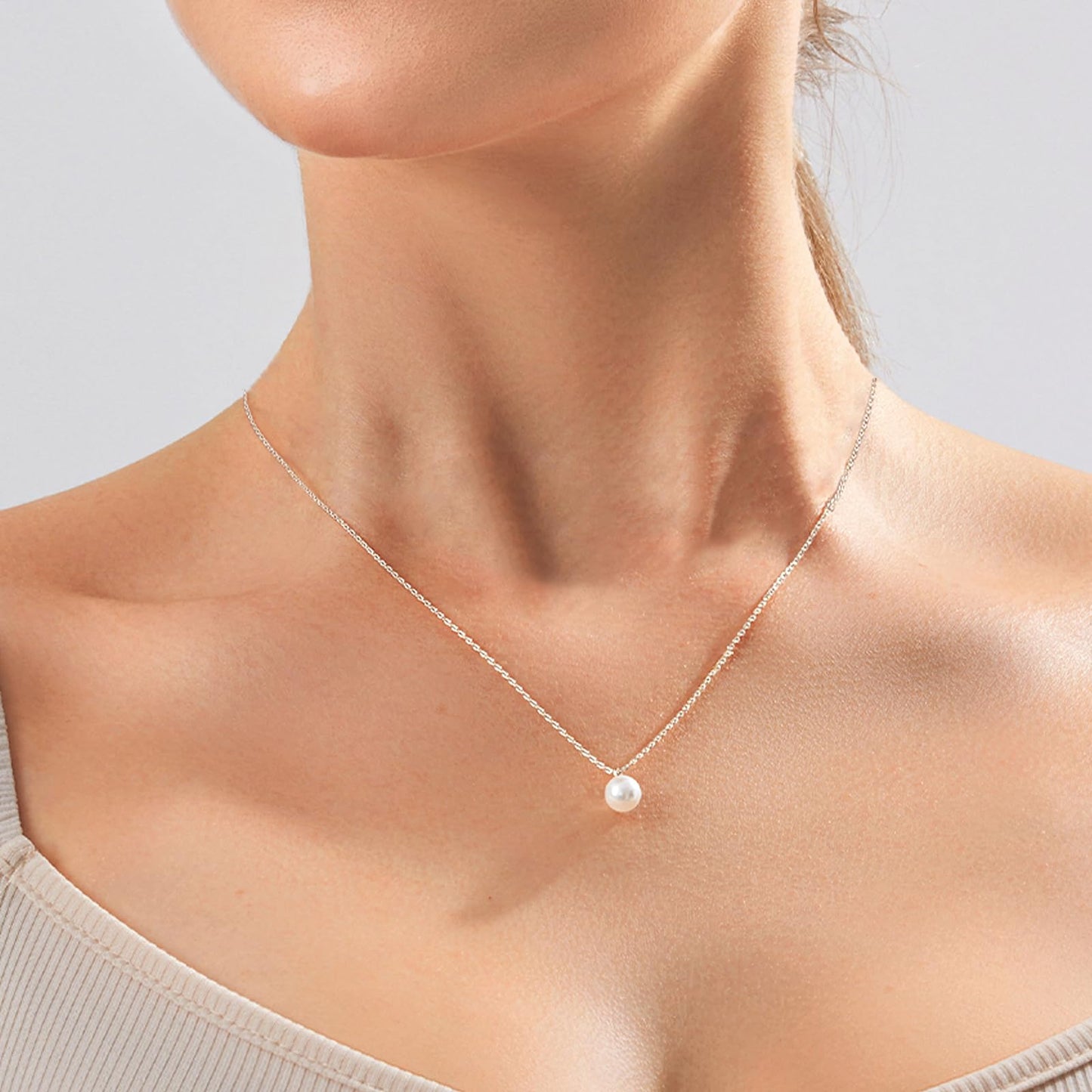Zeffy Dainty Silver Single Pearl Necklace Simple Pearls Pendant Choker for Women Trendy Silver Necklace Jewelry Gifts