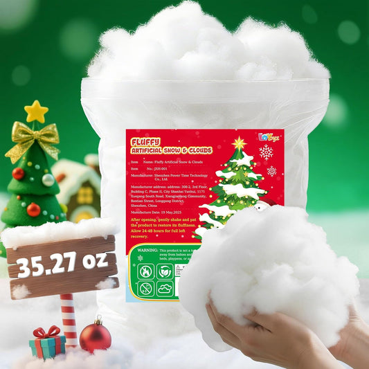 Skiennix Fluffy Fake Snow | 35.27oz Cotton Artificial Snow for Christmas Decor & Village