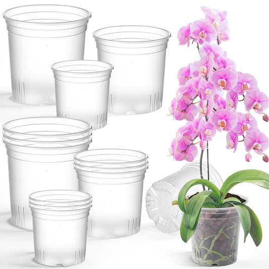 Ziliny 12 Pack 7.7/9.4/10.8 Inch Large Clear Nursery Pots for Plants Flexible Clear Plastic Nursery Pots with Drainage Hole Transparent Plastic Seedling Planter for Indoor Outdoor Rooting Visibility