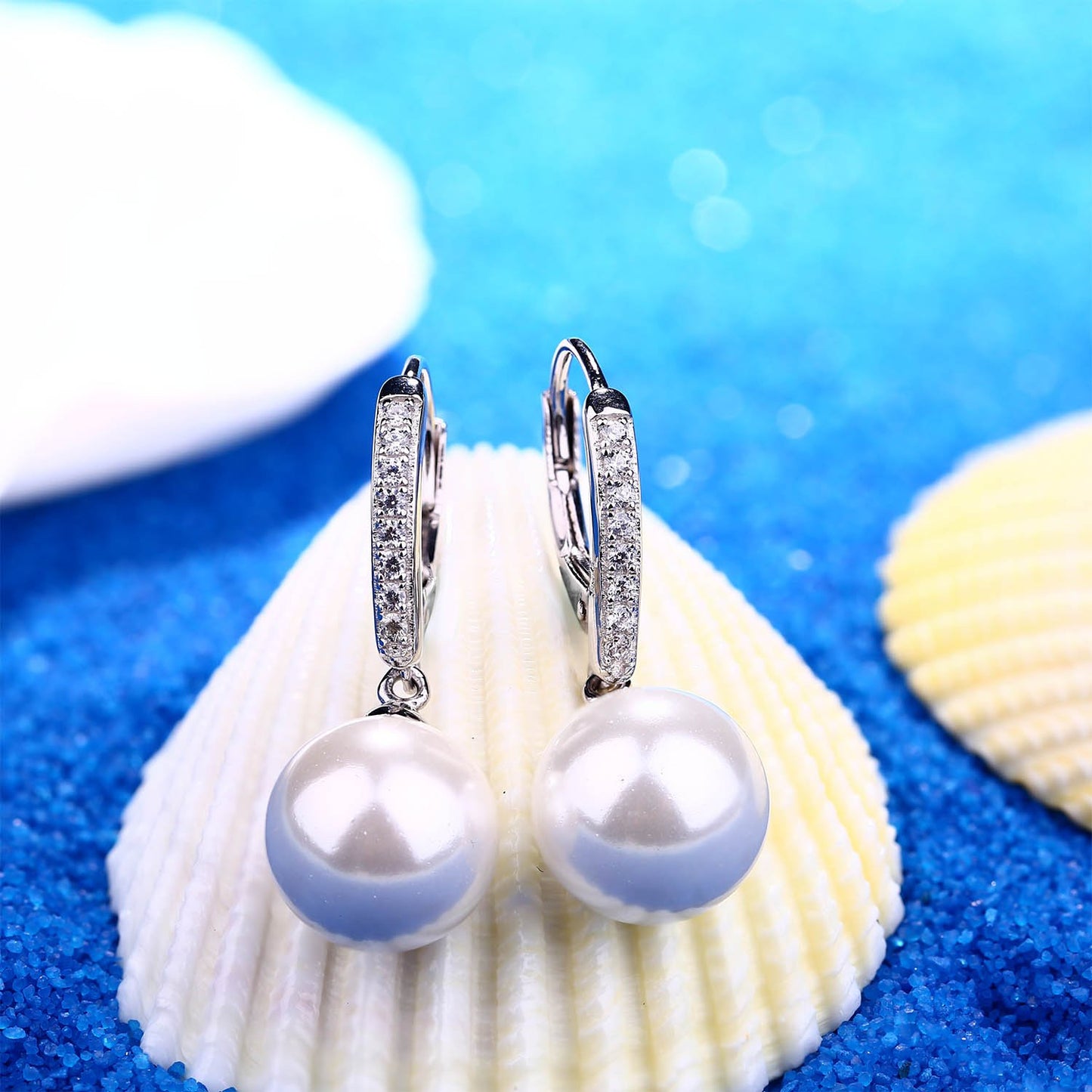 925 Sterling Silver Round 10MM Pearl Earrings Drop & Dangle Leverback Earrings,Jewelry for Women