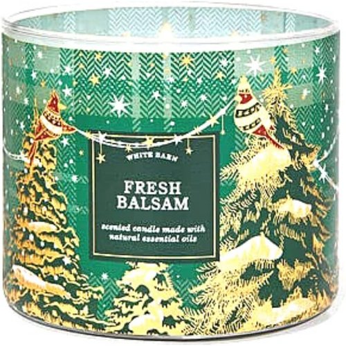 Bath & Body Works | White Barn 3-Wick Candle with Essential Oils - Fresh Balsam - 14.5 oz - Holiday Scents