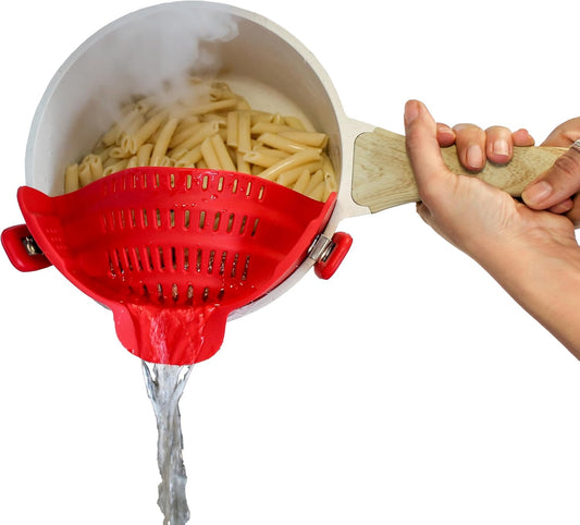 Perfect Pasta Pal Clip-On Strainer - Heat Resistant Silicone Colander | Space-Saving Kitchen Essential