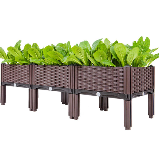 FMXYMC Elevated Planting Box, Outdoor Planter Boxes with Legs, Modern Rattan-Style Plastic Plant Stand, Garden Raised Bed for Vegetables,48"x16"x14"/120x40x36cm