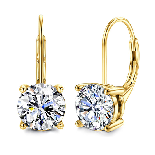 Blahanna Moissanite Earrings,1.0ct-2.0ct D Color Brilliant Round Cut Earrings S925 Sterling Silver Dangle Earrings Moissanite Leverback Drop Earring gold 6.5mm
