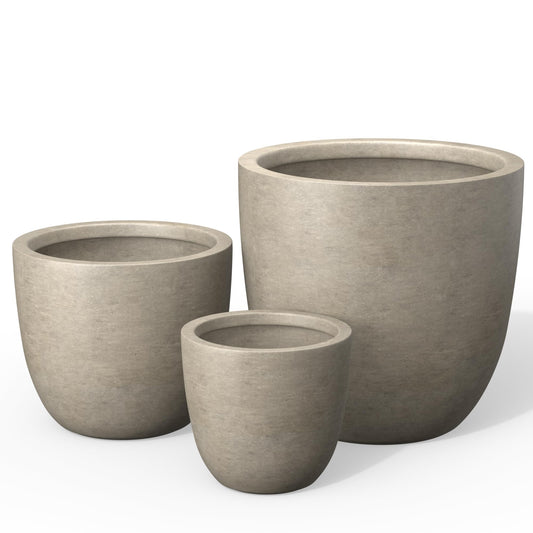 Kante Round Concrete Planter Set of 3, Large Outdoor Indoor Plant Pots with Drainage Hole, 10/14/18-Inch Diameter Flower Pots for Patio, Garden and Home, Weathered Concrete