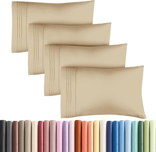 King Pillow Cases Set of 4 | Ultra Soft Hotel Quality Covers - Cozy, Wrinkle-Free & Fade Resistant - Beige