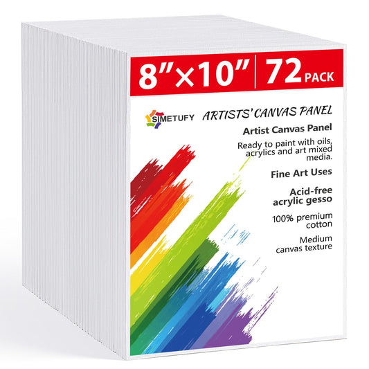 Simetufy 72 Pack 8 x 10 inch Canvas Boards for Painting Flat Canvas Panels Bulk Value Pack for Classes and Parties 100% Cotton for Acrylics Paint