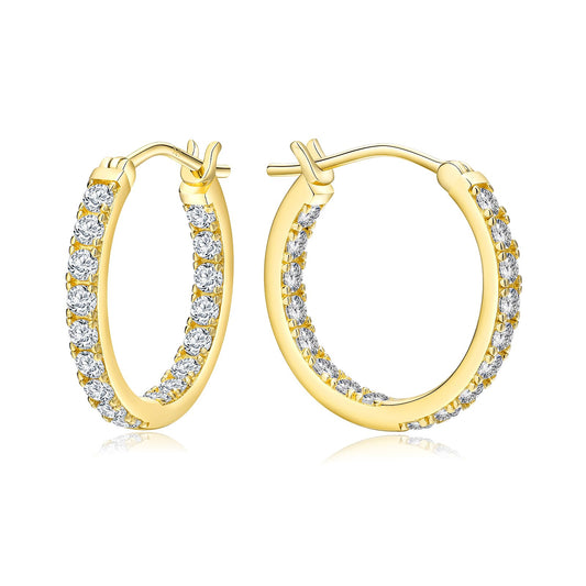 14K Gold Plated Hoop Earrings for Sensitive Ears Women Big Cubic Zirconia Hoops Large Round Earrings Hypoallergenic