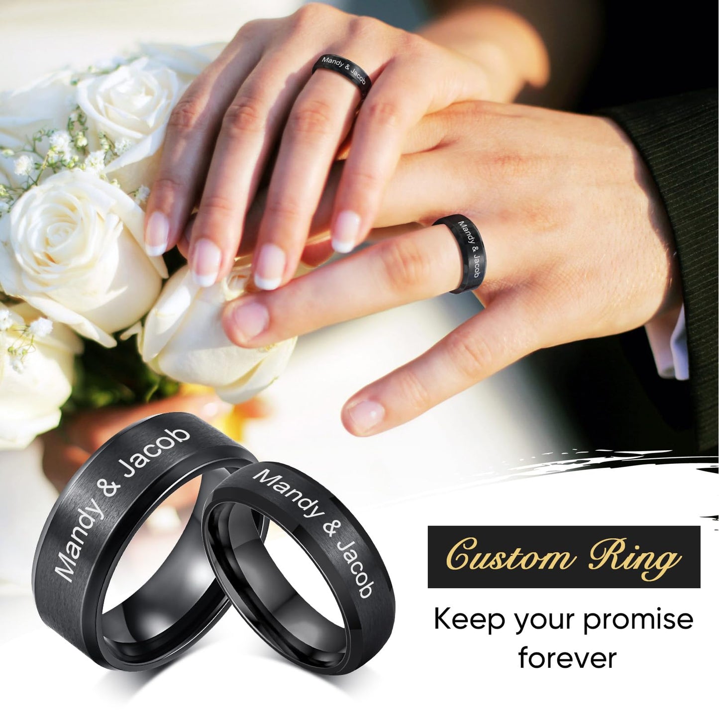 VNOX Customize Personalized Name Date 8MM Stainless Steel Simple Matte Brushed Finish Wedding Band Engagement Rings for Men Dad Husband,Size 12