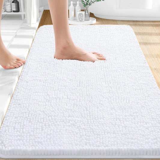 OLANLY Bathroom Rugs - Extra Soft Chenille Bath Mats with Rubber Backing | Quick Dry & Machine Washable, 36x24, White