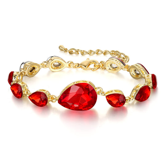 BriLove Wedding Bridal Bracelet for Women Shiny Bling Crystal Multi Teardrop for Party Prom Ruby Color