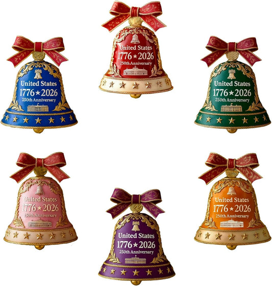 United States 250th Anniversary Bell Ornament - Vintage-Style Metal Commemorative Decoration | 6 Pcs for Patriotic Holidays