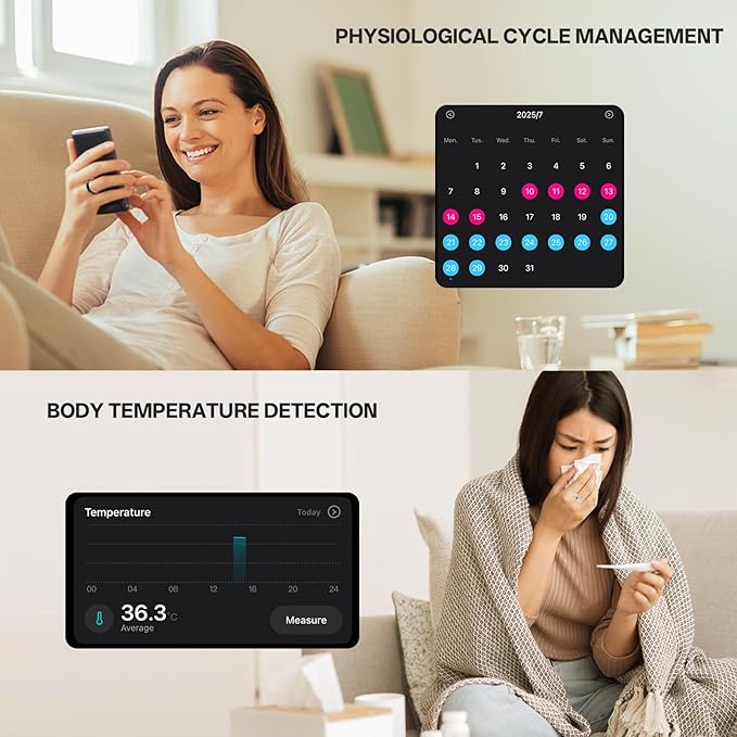 Smart Ring with Vibration Alerts, health tracker ring with Body Temperature Monitor, Heart Rate, Sleep & Fitness Tracking, Waterproof Activity Ring for Men & Women, No App Fees (Rose Gold, 12#)