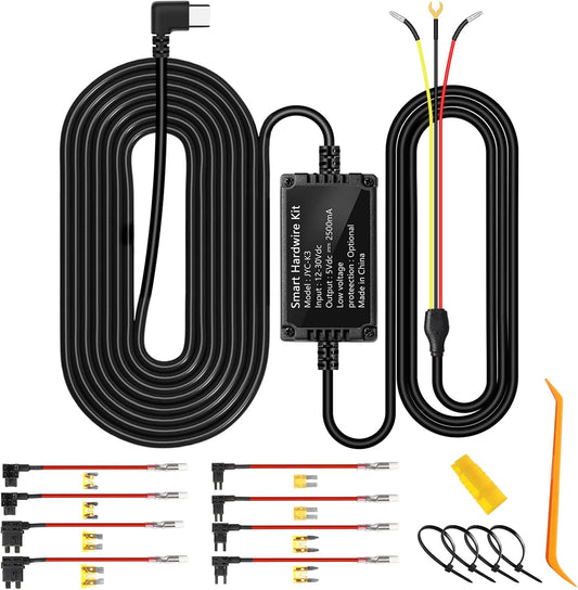 Biuone Kit,11.5ft 3-Lead 12V-24V 5V Upgraded Dash Cam Hardwire Acc Hardwire Kit for Dash Camera Type C Hard Wire Kit