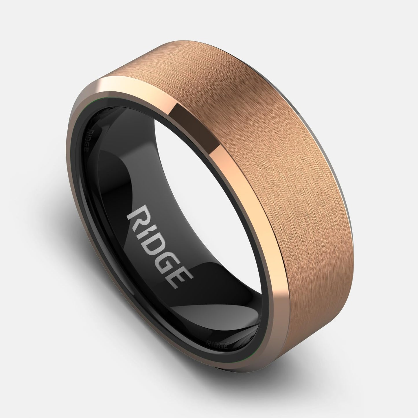 Ridge Beveled Ring Set 8mm - 18K Rose Gold - Tungsten - 11