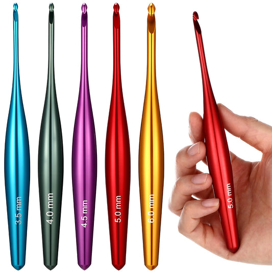 Rivvlive 5 Pcs Aluminum Crochet Hooks Set, 3.5mm-6.0mm Ergonomic Crochet Hooks with Non-Slip Hook for Arthritic Hands, Beginners, Crocheting Lovers, Ideal Crochets Gift for Mother Women DIY Craft