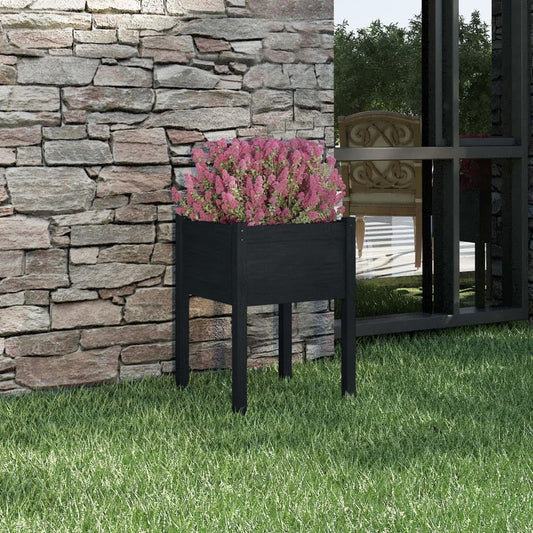 HFXHIJXQ Large Black Square Wooden Planter 19.7"x19.7"x27.6", Solid Pinewood Outdoor Flower Box with Drainage for Patio, Garden, Balcony