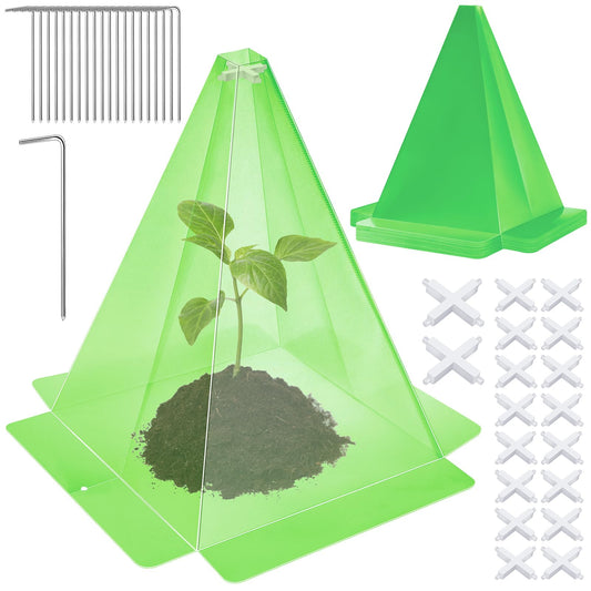 20 Pack Garden Cloches for Plants, Green Reusable Bell Plant Cover, Plastic Small Plant Seedling Protector with 40pcs Metal Stakes, Mini Greenhouse Against Sun, Frost, Snails, Birds, 7.8" x 11"