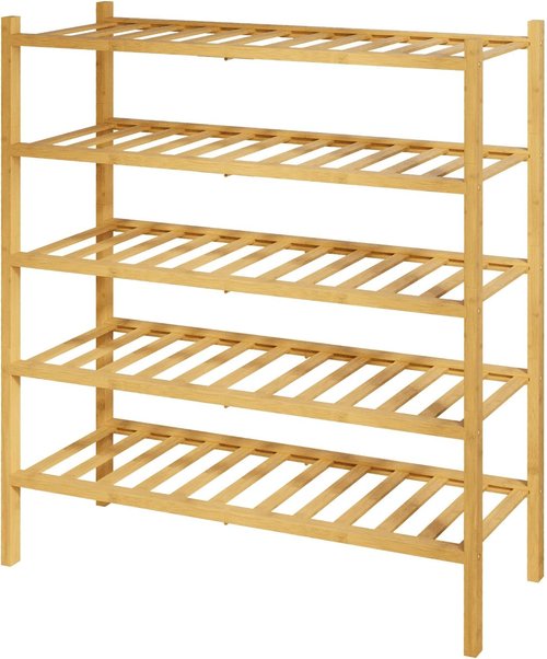 Kitsure Bamboo Wooden Shoe Rack - Stackable 5-Tier Organizer for Closet, Entryway & Bedroom - 26.8" Wide