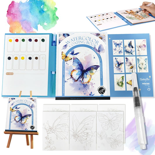 2026 New Creative Stress Relief Kit Watercolor Painting Book,3-Fold Water Color Pad,Mini Watercolor Workbook Travel Set for Beginners and Enthusiasts (Butterfly)