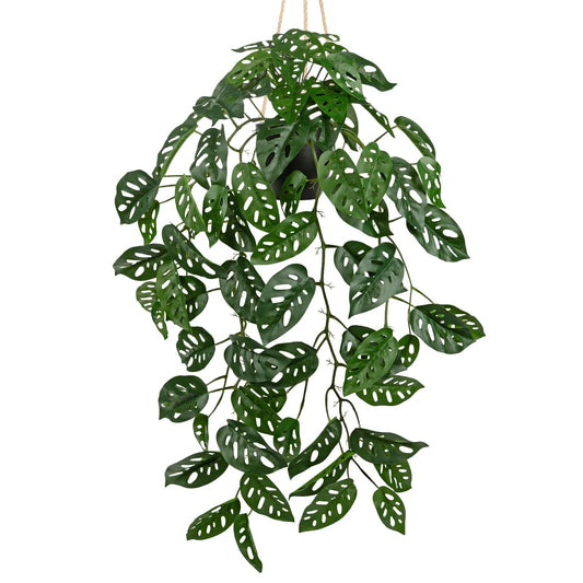 Large Fake Hanging Plants in Pot with Hook, 37" Artificial Hanging Monstera Albo Vines Plants, Fake Potted Greenery Plant for Room Wall Living Room Bathroom Kitchen, Big Faux Ivy Houseplants for Shelf