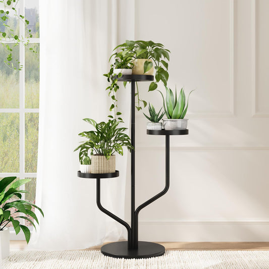 Bamworld 3 Tier Plant Stand Indoor Outdoor Metal Plant Shelf for Multiple Plants Pots Tier Tall Flower Holder for Living Room,Bedroom Decor,Balcony,Black